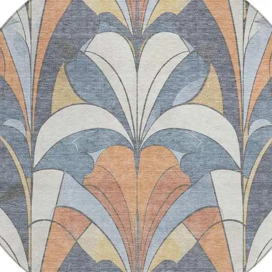 8' Denim Blue Copper And Ivory Round Geometric Washable Indoor Outdoor Area Rug Photo 6