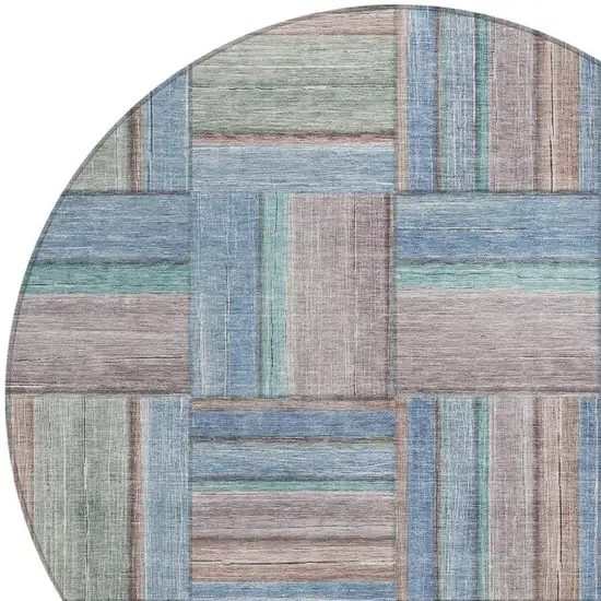 8' Denim Blue Coral And Gray Round Geometric Washable Indoor Outdoor Area Rug Photo 4