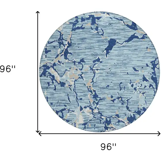 8' Denim Blue Dark Blue And Ivory Round Striped Washable Indoor Outdoor Area Rug Photo 9