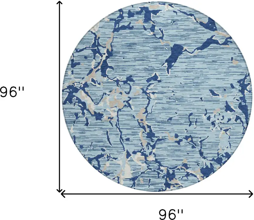 8' Denim Blue Dark Blue And Ivory Round Striped Washable Indoor Outdoor Area Rug Photo 9