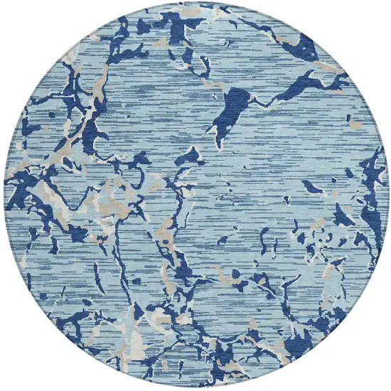 8' Denim Blue Dark Blue And Ivory Round Striped Washable Indoor Outdoor Area Rug Photo 4