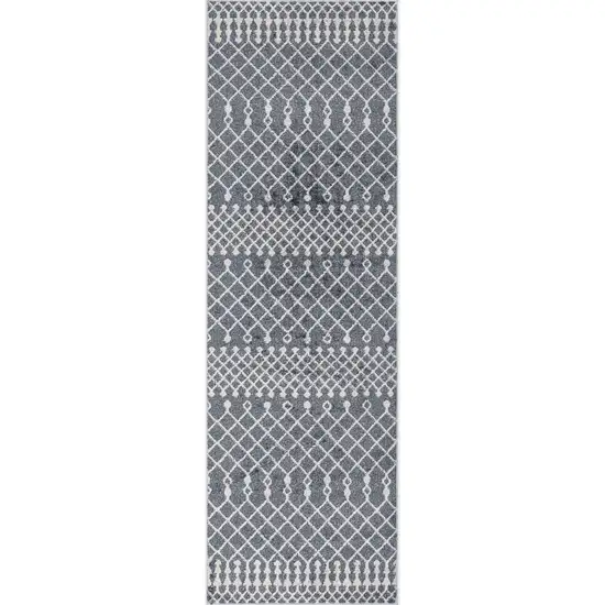 8' Denim Blue Geometric Runner Rug Photo 8