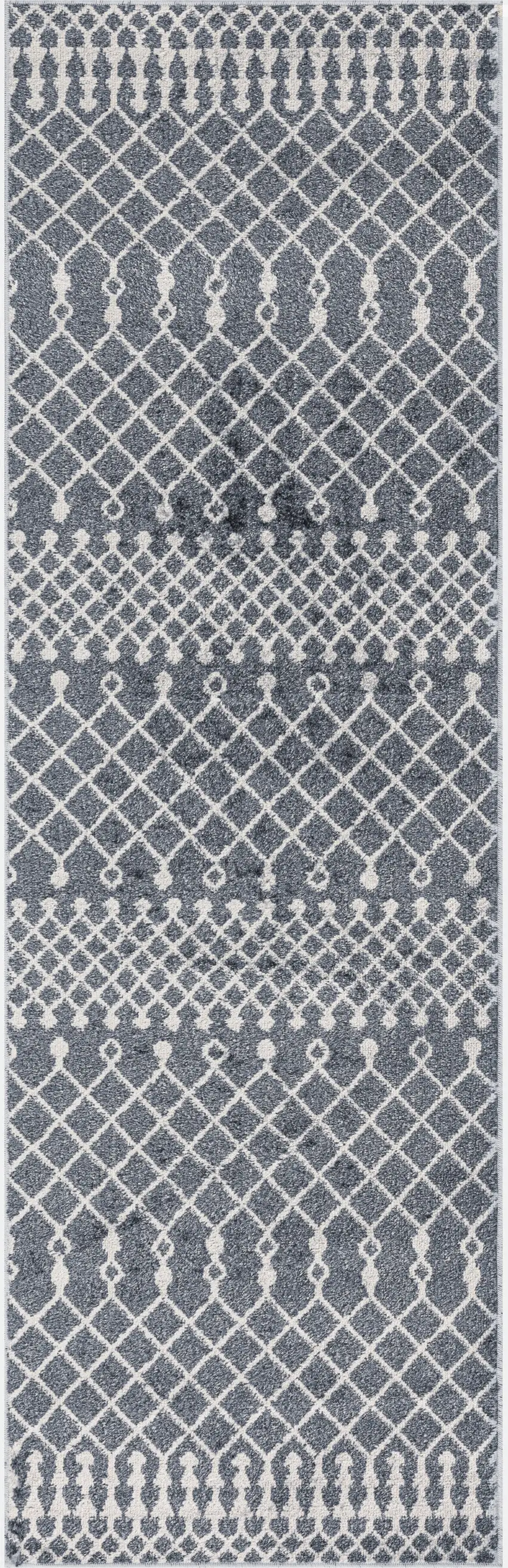 8' Denim Blue Geometric Runner Rug Photo 8