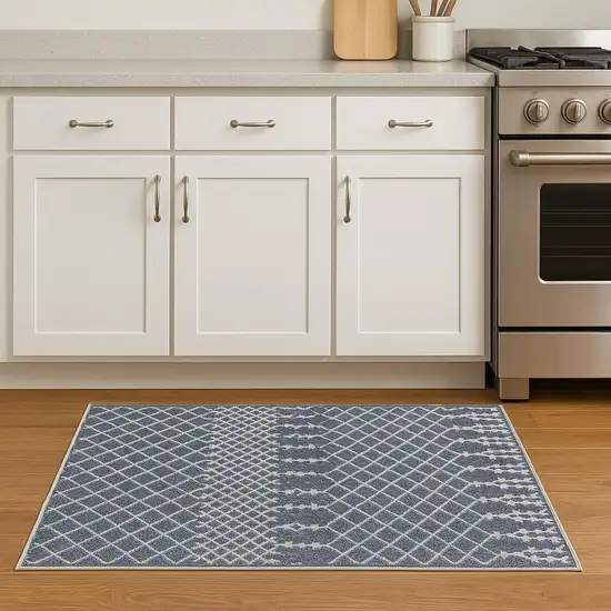 8' Denim Blue Geometric Runner Rug Photo 1