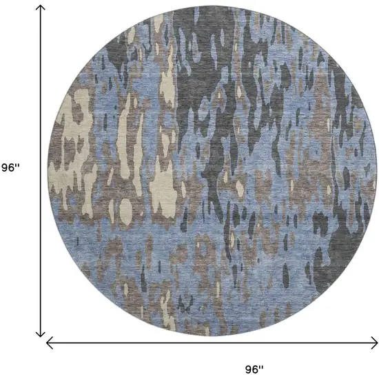 8' Denim Blue Gray And Beige Abstract Washable Round Rug With UV Protection Photo 9