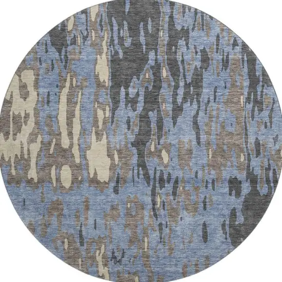 8' Denim Blue Gray And Beige Abstract Washable Round Rug With UV Protection Photo 3
