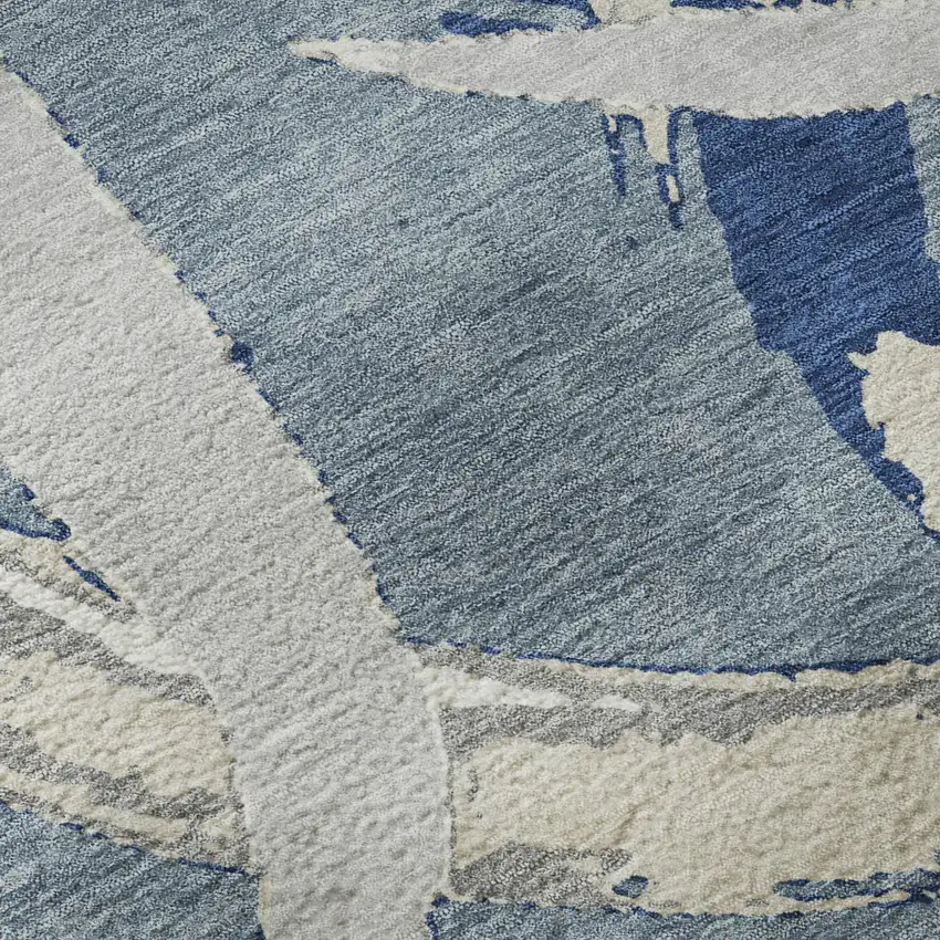 8' Denim Blue Gray And Ivory Abstract Washable Round Rug With UV Protection Photo 8