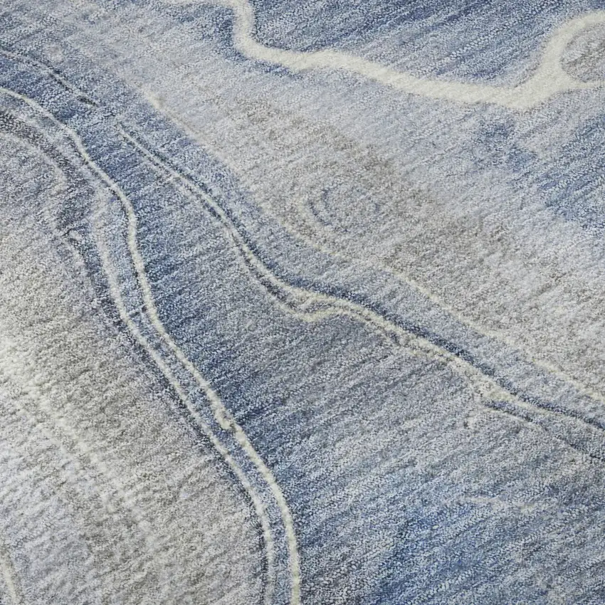 8' Denim Blue Gray And Ivory Abstract Washable Round Rug With UV Protection Photo 8