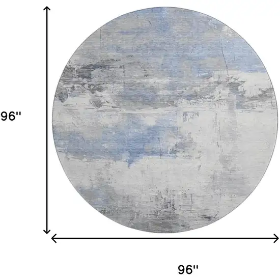 8' Denim Blue Gray And Ivory Abstract Washable Round Rug With UV Protection Photo 9