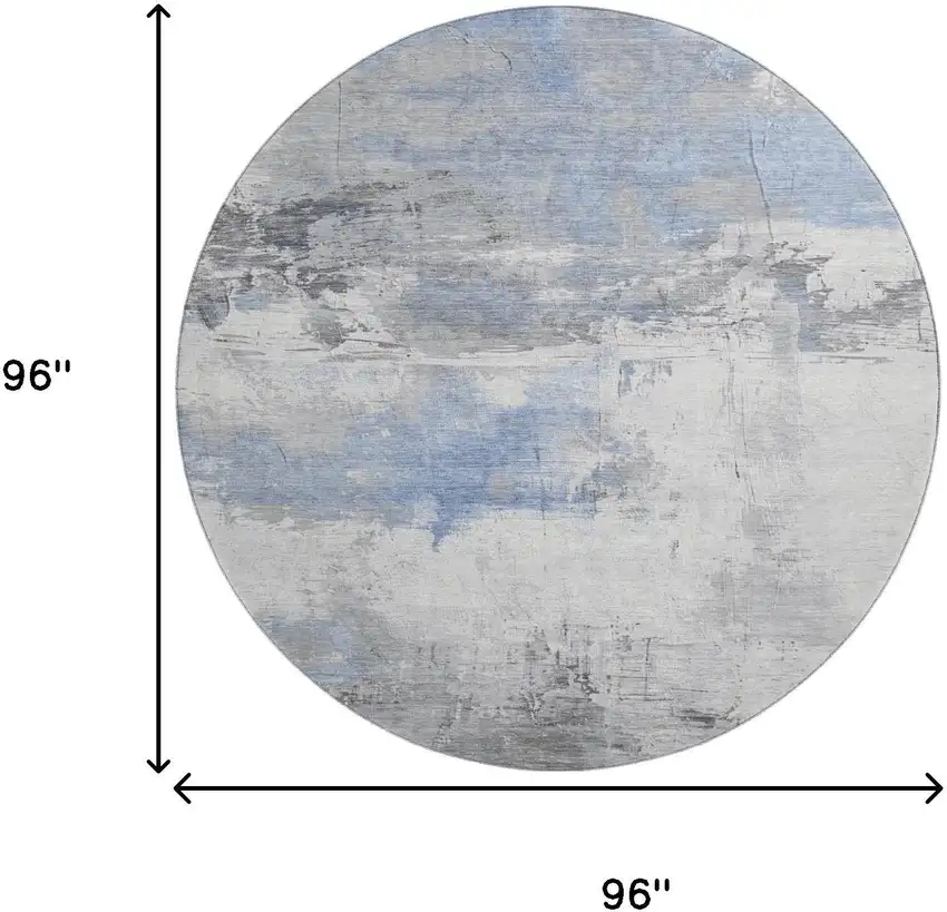 8' Denim Blue Gray And Ivory Abstract Washable Round Rug With UV Protection Photo 9