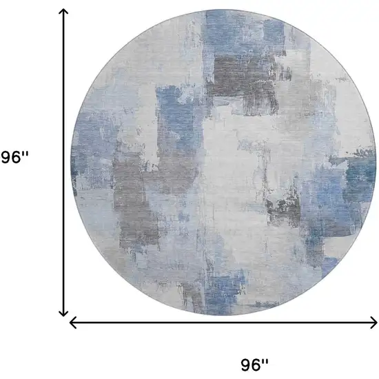 8' Denim Blue Gray And Ivory Abstract Washable Round Rug With UV Protection Photo 9