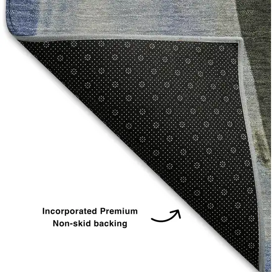 8' Denim Blue Gray And Ivory Abstract Washable Round Rug With UV Protection Photo 6