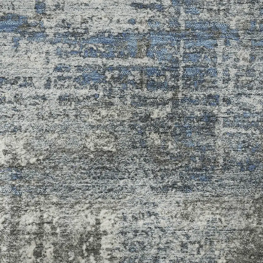 8' Denim Blue Gray And Ivory Geometric Washable Round Rug With UV Protection Photo 9