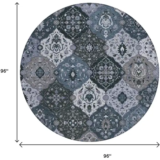 8' Denim Blue Gray And Ivory Round Floral Medallion Washable Indoor Outdoor Area Rug Photo 3