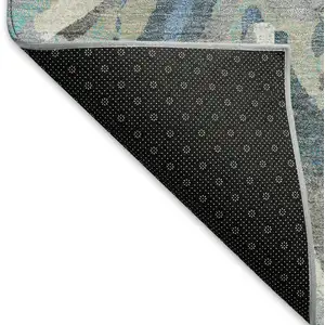 Photo of 8' Denim Blue Gray And Ivory Round Floral Washable Indoor Outdoor Area Rug