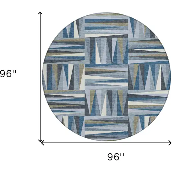 8' Denim Blue Gray And Ivory Round Geometric Washable Indoor Outdoor Area Rug Photo 3