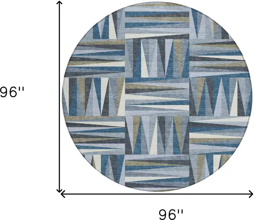 8' Denim Blue Gray And Ivory Round Geometric Washable Indoor Outdoor Area Rug Photo 3