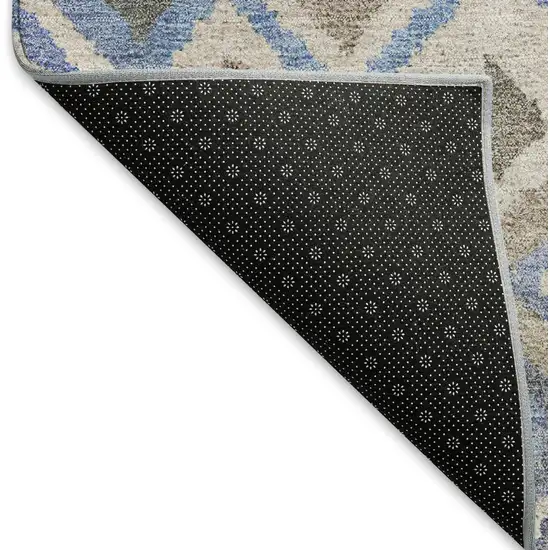 8' Denim Blue Gray And Ivory Round Geometric Washable Indoor Outdoor Area Rug Photo 5