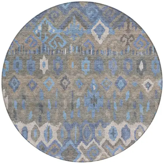 8' Denim Blue Gray And Ivory Round Geometric Washable Indoor Outdoor Area Rug Photo 4
