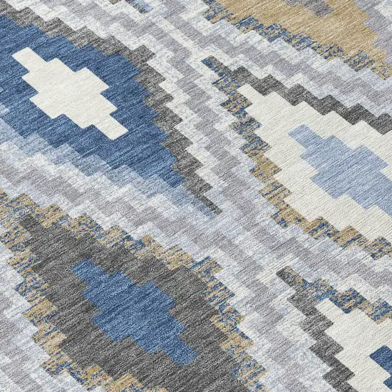 8' Denim Blue Gray And Ivory Round Geometric Washable Indoor Outdoor Area Rug Photo 7