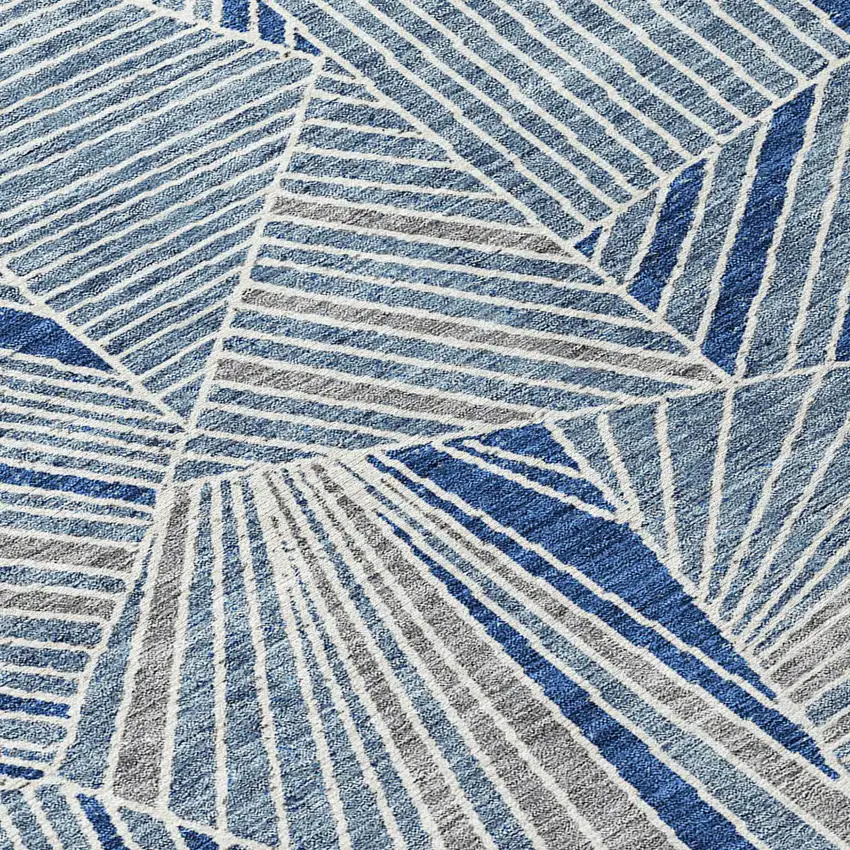 8' Denim Blue Gray And Ivory Round Geometric Washable Indoor Outdoor Area Rug Photo 4