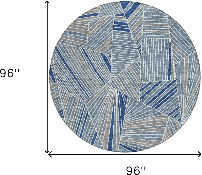 8' Denim Blue Gray And Ivory Round Geometric Washable Indoor Outdoor Area Rug Photo 3