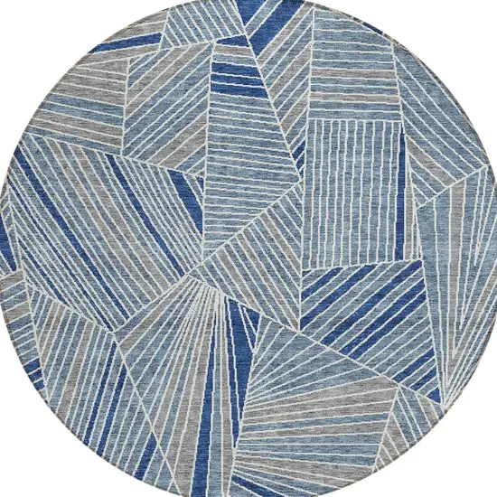 8' Denim Blue Gray And Ivory Round Geometric Washable Indoor Outdoor Area Rug Photo 6