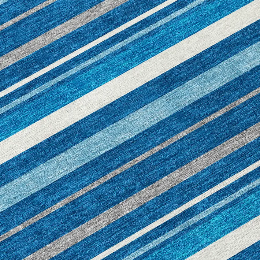 8' Denim Blue Gray And Ivory Round Striped Washable Indoor Outdoor Area Rug Photo 8