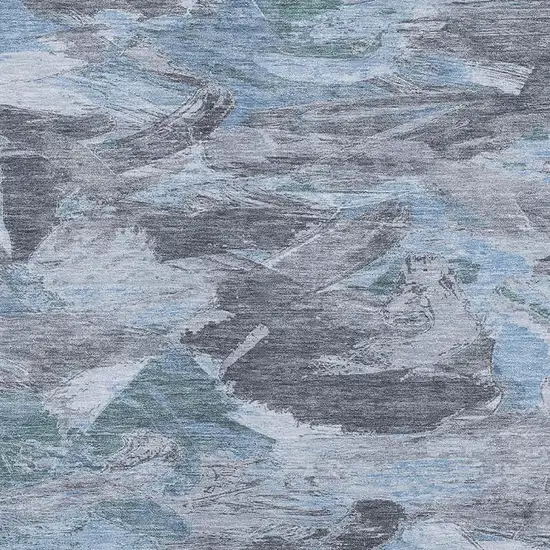8' Denim Blue Gray And Silver Abstract Washable Area Rug With UV Protection Photo 2