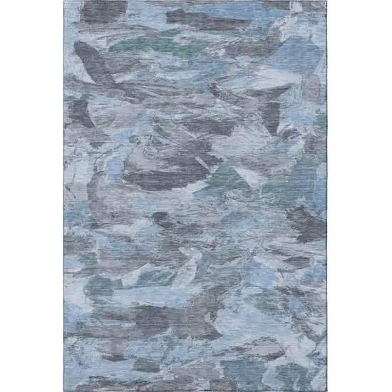 8' Denim Blue Gray And Silver Abstract Washable Area Rug With UV Protection Photo 3