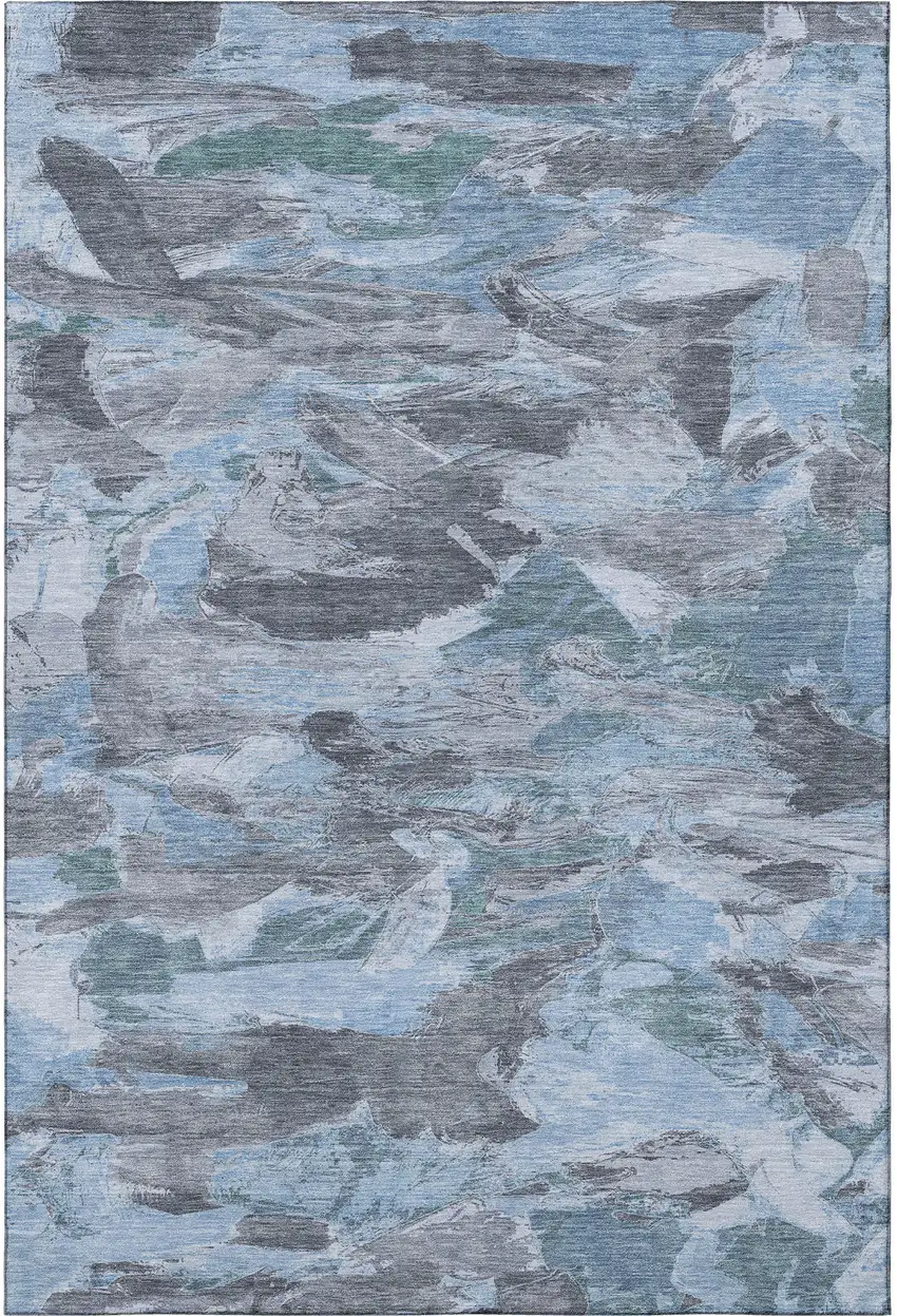 8' Denim Blue Gray And Silver Abstract Washable Area Rug With UV Protection Photo 3