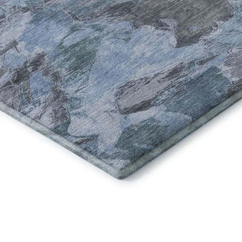 8' Denim Blue Gray And Silver Abstract Washable Area Rug With UV Protection Photo 7