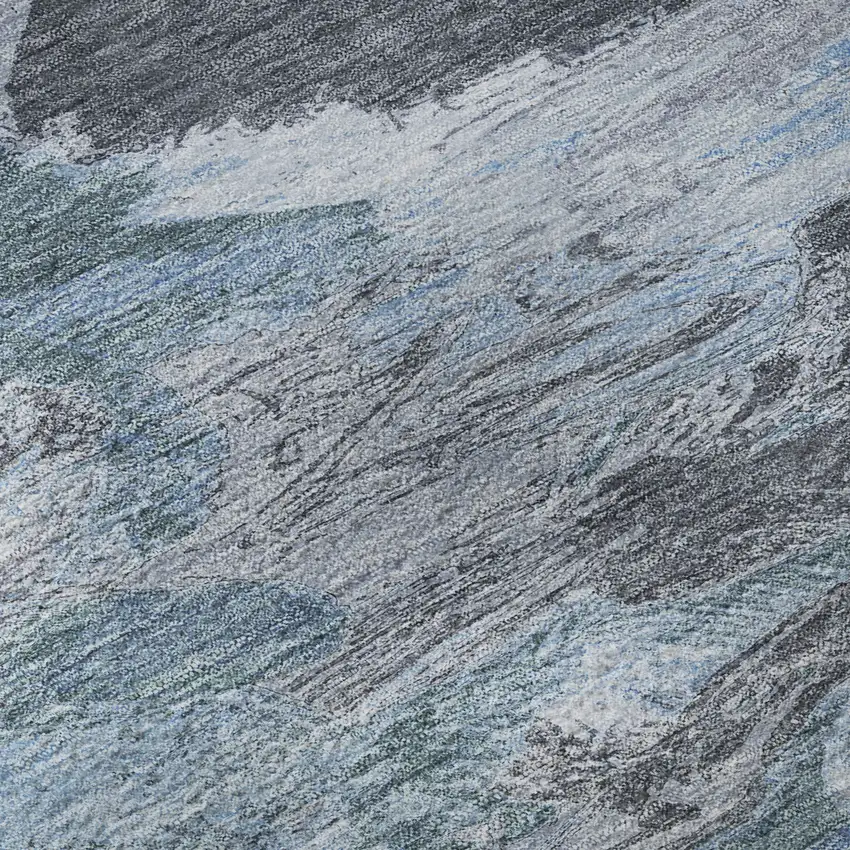 8' Denim Blue Gray And Silver Abstract Washable Area Rug With UV Protection Photo 9