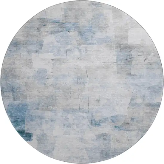 8' Denim Blue Gray And Silver Abstract Washable Round Rug With UV Protection Photo 1