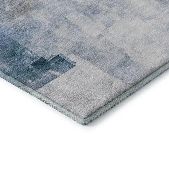 8' Denim Blue Gray And Silver Abstract Washable Round Rug With UV Protection Photo 6