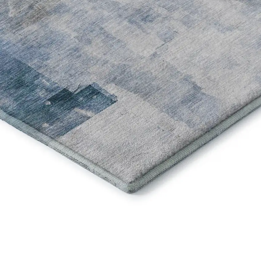 8' Denim Blue Gray And Silver Abstract Washable Round Rug With UV Protection Photo 6