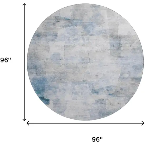 8' Denim Blue Gray And Silver Abstract Washable Round Rug With UV Protection Photo 9