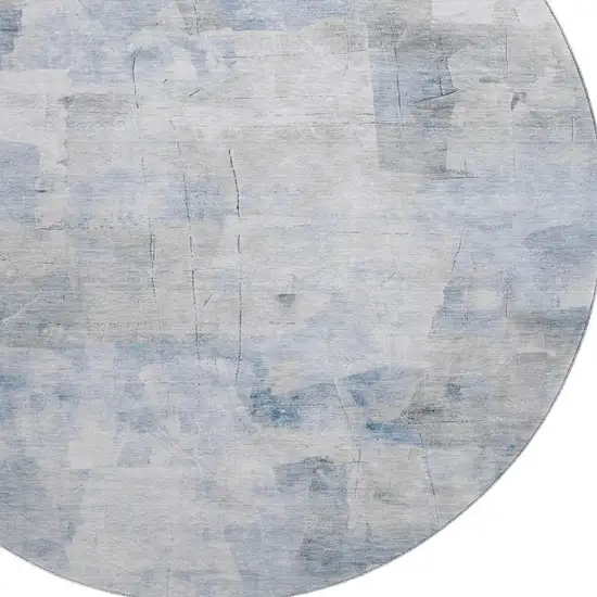 8' Denim Blue Gray And Silver Abstract Washable Round Rug With UV Protection Photo 2