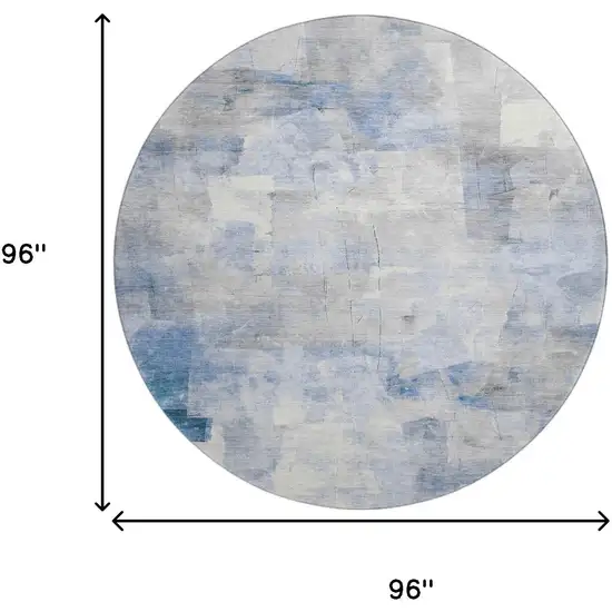 8' Denim Blue Gray And Silver Abstract Washable Round Rug With UV Protection Photo 9
