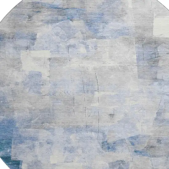 8' Denim Blue Gray And Silver Abstract Washable Round Rug With UV Protection Photo 2