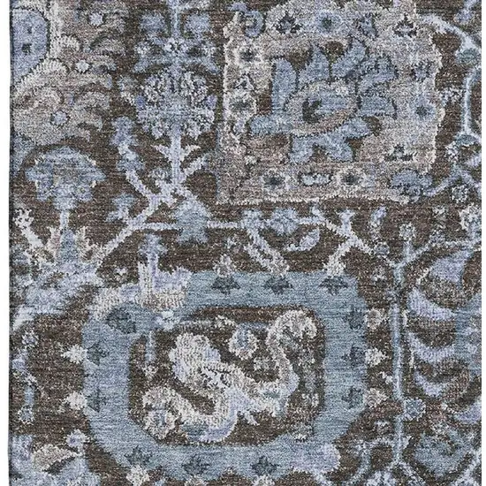 8' Denim Blue Gray And Silver Damask Washable Area Rug With UV Protection Photo 3