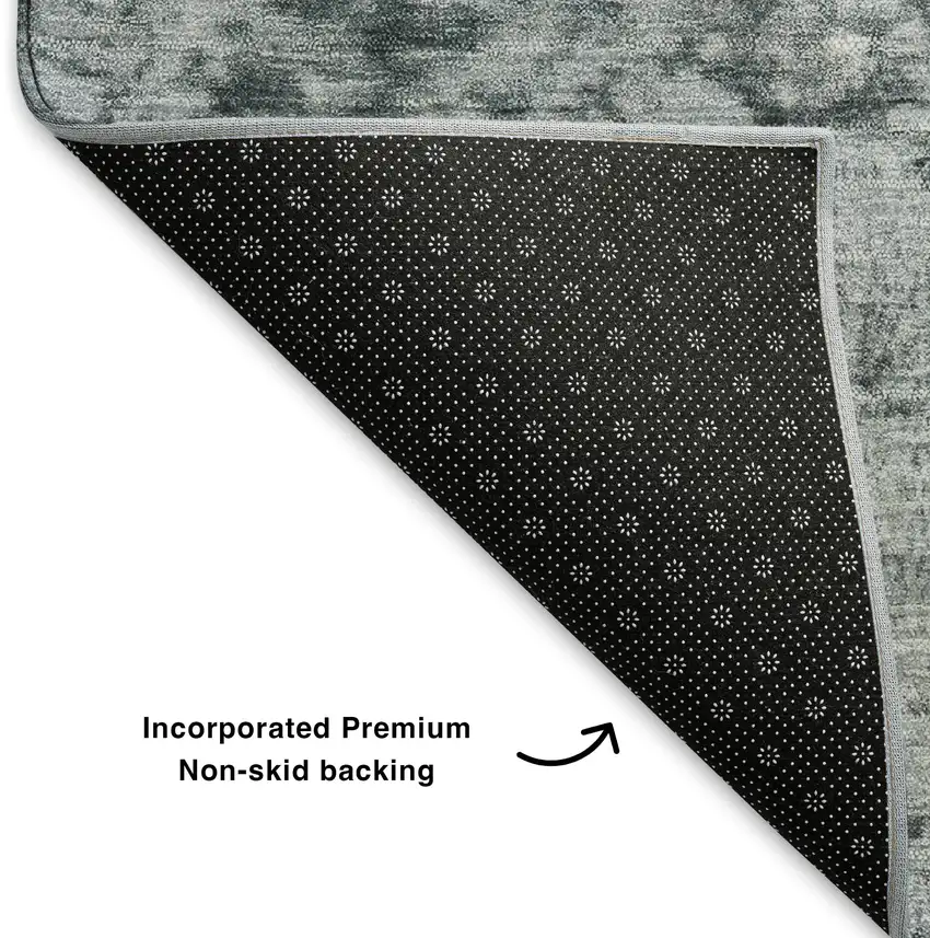 8' Denim Blue Gray And Sky Blue Abstract Washable Round Rug With UV Protection Photo 4