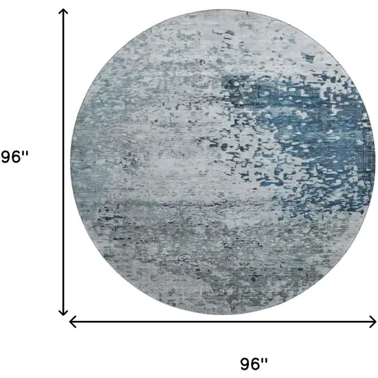 8' Denim Blue Gray And Sky Blue Abstract Washable Round Rug With UV Protection Photo 8