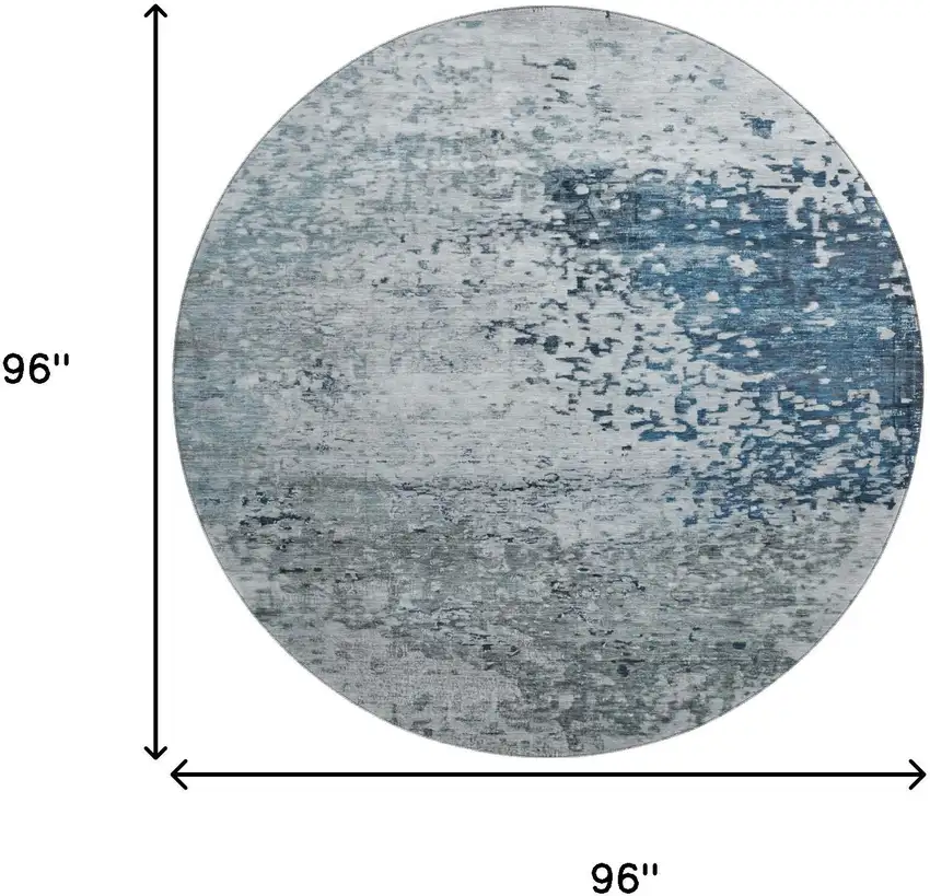 8' Denim Blue Gray And Sky Blue Abstract Washable Round Rug With UV Protection Photo 8