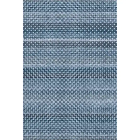 8' Denim Blue Gray And Sky Blue Striped Washable Area Rug With UV Protection Photo 6
