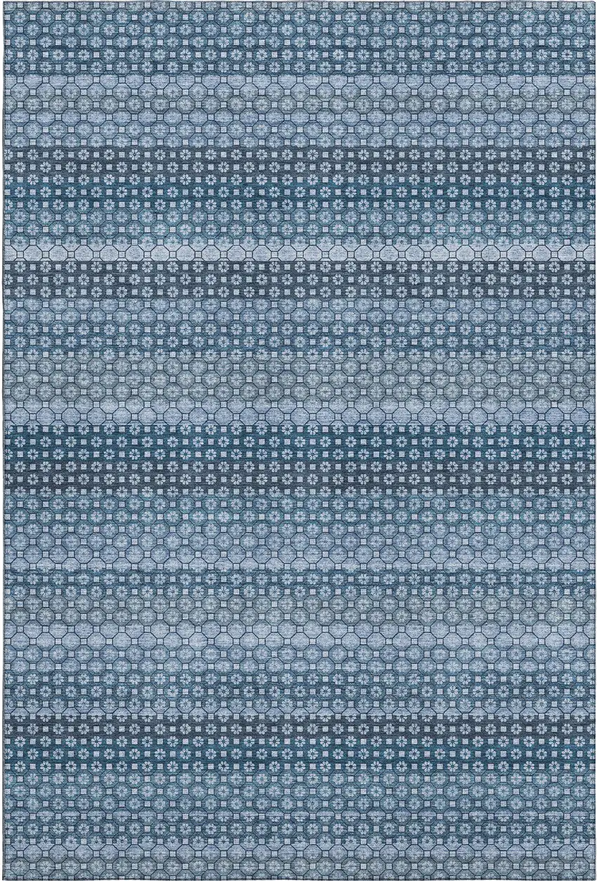 8' Denim Blue Gray And Sky Blue Striped Washable Area Rug With UV Protection Photo 6