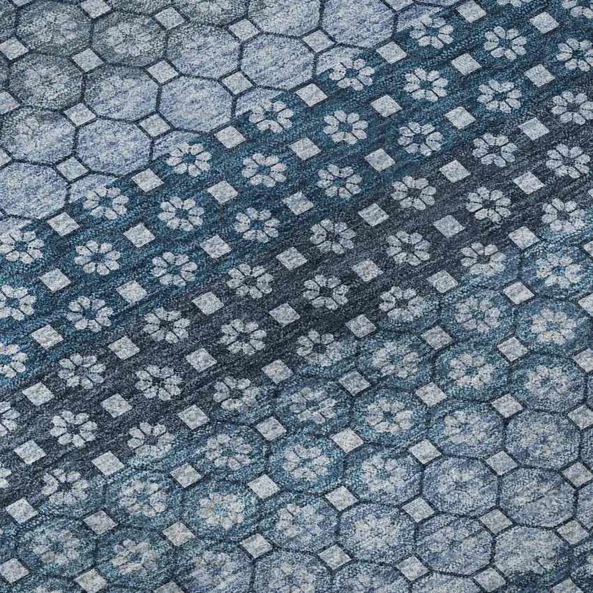 8' Denim Blue Gray And Sky Blue Striped Washable Area Rug With UV Protection Photo 9