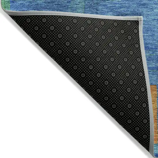 8' Denim Blue Green And Copper Round Geometric Washable Indoor Outdoor Area Rug Photo 3