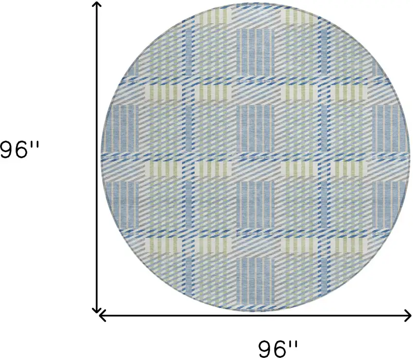 8' Denim Blue Green And Ivory Round Plaid Washable Indoor Outdoor Area Rug Photo 3