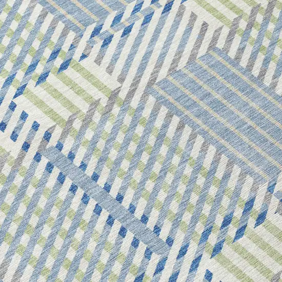 8' Denim Blue Green And Ivory Round Plaid Washable Indoor Outdoor Area Rug Photo 5